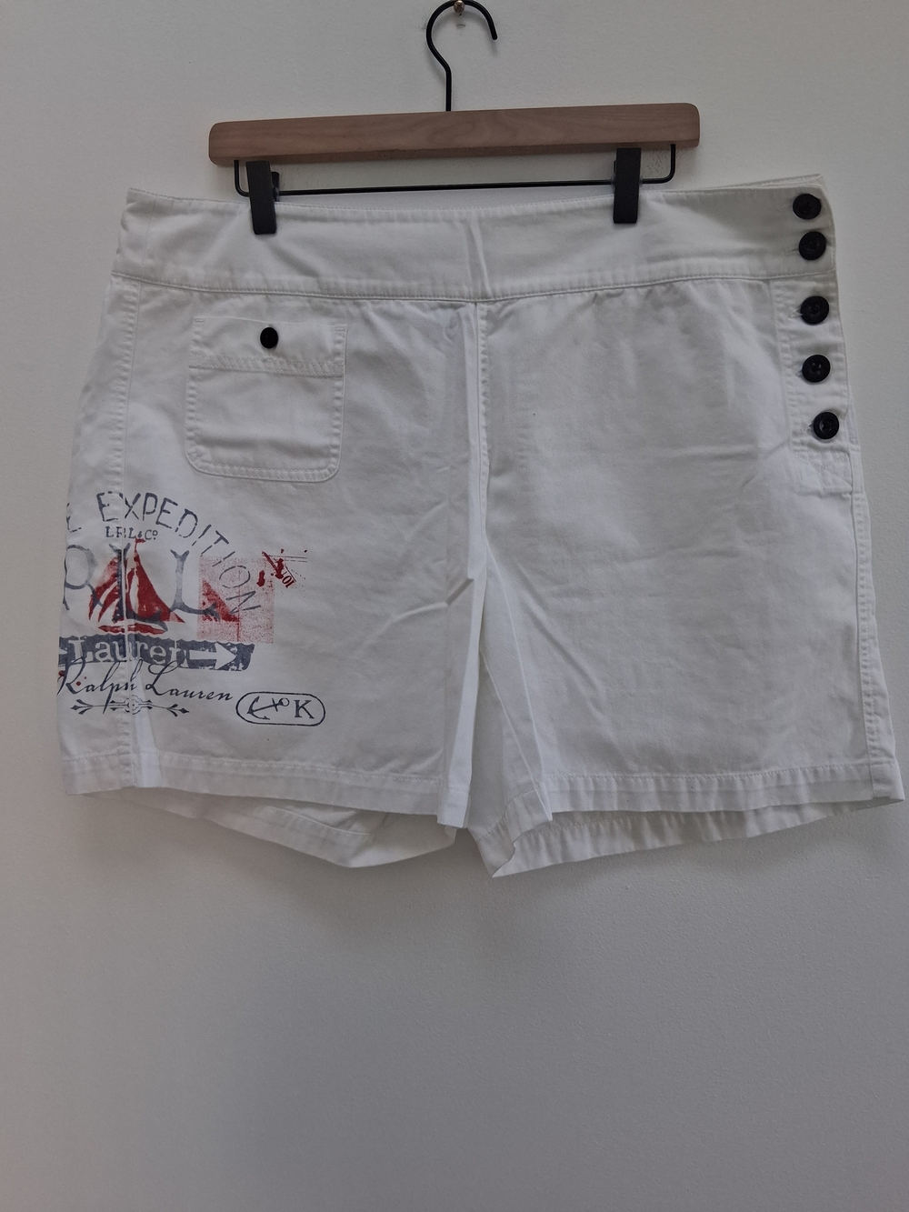 Ralph Lauren White Embroidered Sailor Button Nautical Cotton Shorts Size 16 Chic - Picture 3 of 11